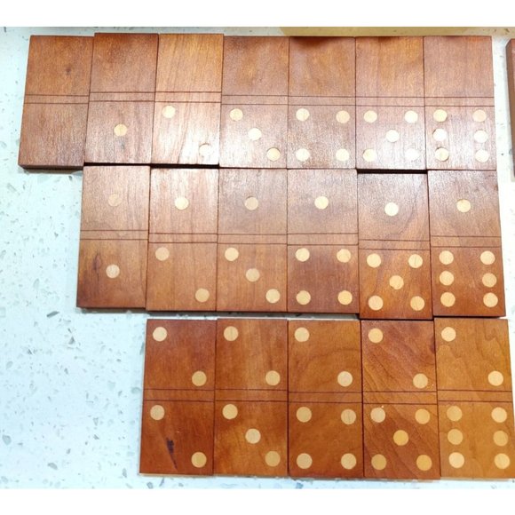 Double 6 Domino Set Natural Polished Wooden Tiles & Box Hand Crafted 28 Pieces - Picture 2 of 8